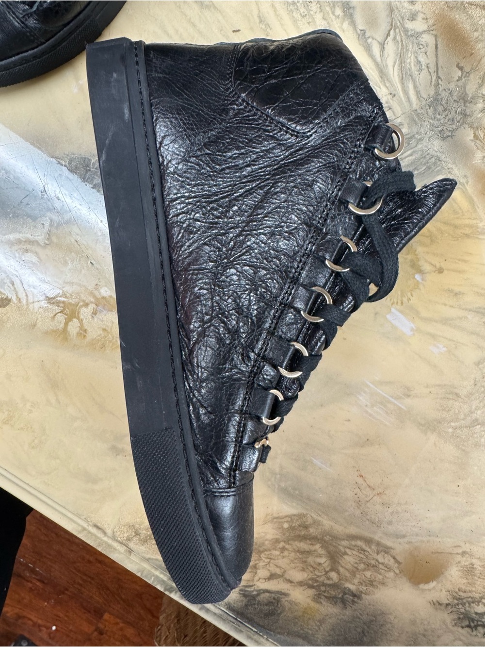 Balenciaga Black Leather High-Top Boots with Metal Eyelet Accents - Picture 3 of 6